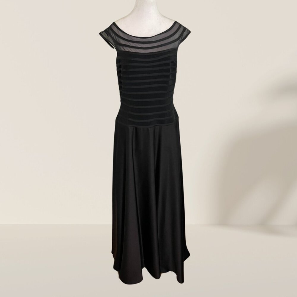 JS Collections Black Sheer Striped Evening Gown - Size 10